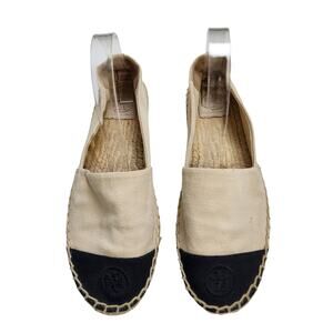 Tory Burch Two-Tone Canvas Espadrille Flats in Beige and Black